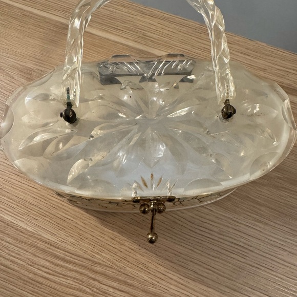 Vintage Floral Lucite Handbag with Clear Handles - Picture 7 of 8